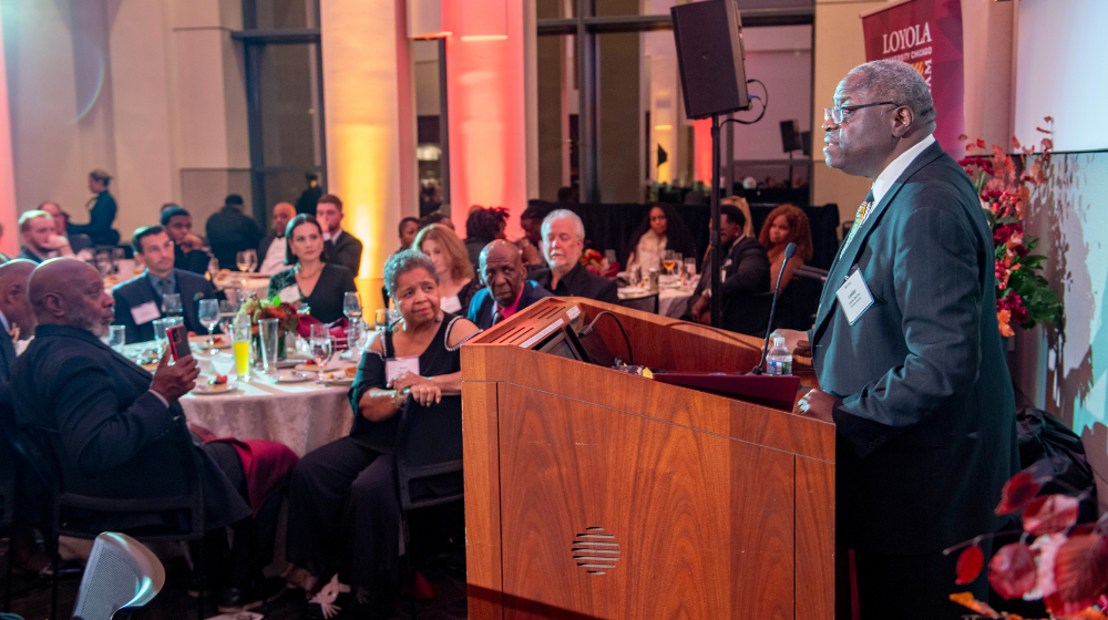 Lester Barclay, CEO and Founder of the Barclay Law Group, speaks at the Mamie Till Mobley Scholarship Gala on October 17, 2024.